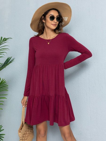 

dearcase solid round neck smock dress k4gd#, Black;gray
