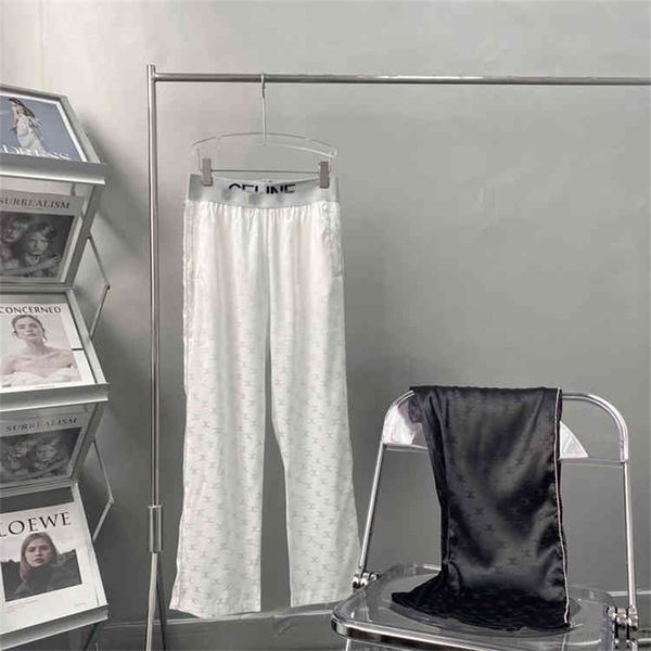 

66% off new spring and summer high waist wide leg pants women's satin jacquard letter side inlaid diamond casual pants, White;black