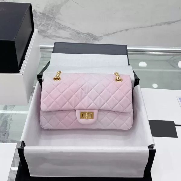 

2.55 france womens painted smudge princess classic double flap bags quilted pink gold metal matelasse chain crossbody shouder purse multi po