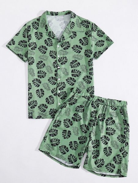 

men random tropical print shirt & shorts w6qa#, Gray