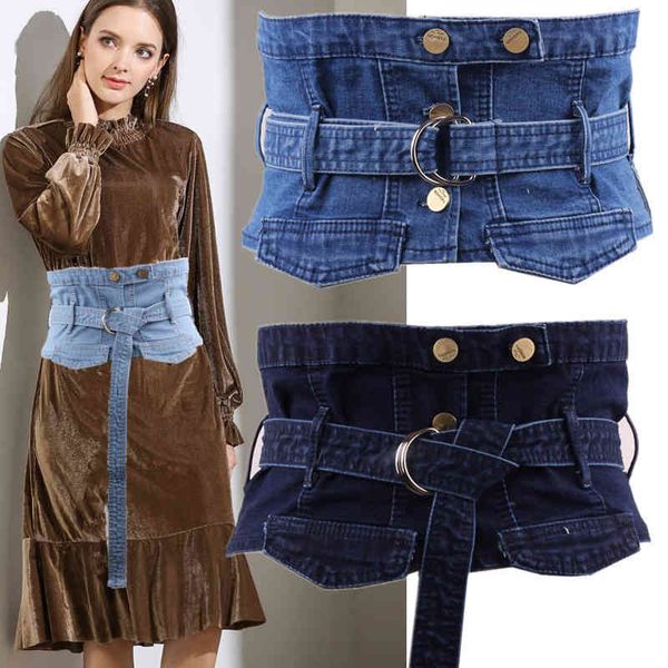 

belts washed waist shaping wide belt women's denim closure decoration abdomen closing slimming lace up blue 9ol8, Black;brown