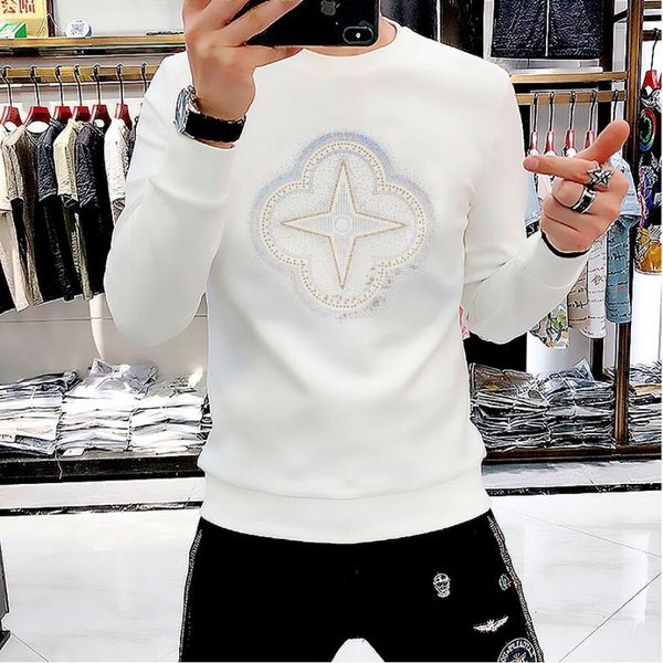 

2021 new handsome bottoming shirt european station network red trend fashion sequin european sweater men's fashion brand, Black