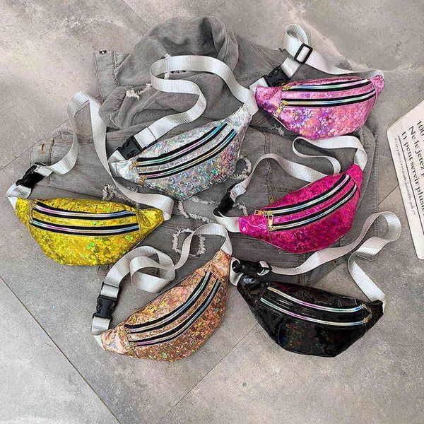 

waist bag women's summer new colorful laser double zipper fashion leisure personality single shoulder messenger bag chest 220518