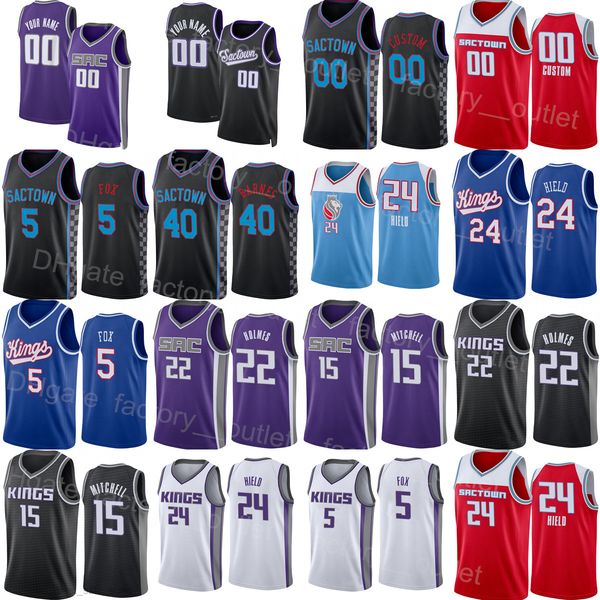 

screen printed basketball harrison barnes jersey 40 buddy hield 24 deaaron fox 5 davion mitchell 15 richaun holmes 22 chimezie metu 7 alex, Black