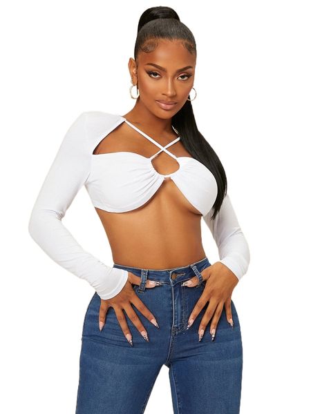 

sxy criss cross cut out front t-shirt q55u#, White