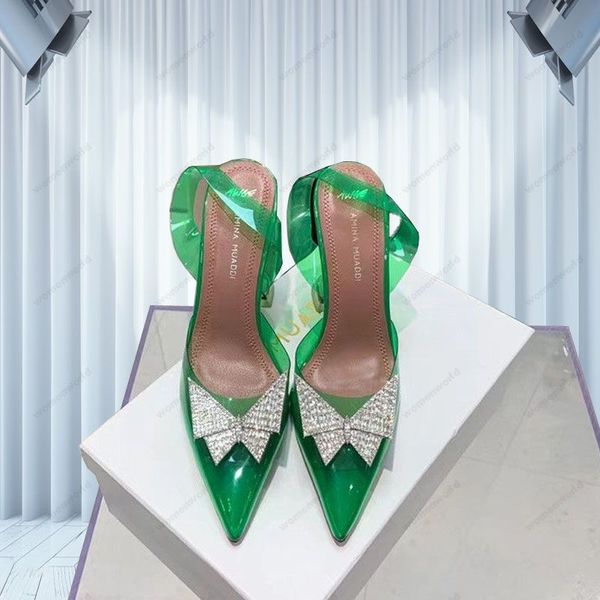 

amina muaddi heel luxury designer sandals new clear begum glass pvc crystal transparent slingback sandal heel pumps 100mm green crystal-embe, Black