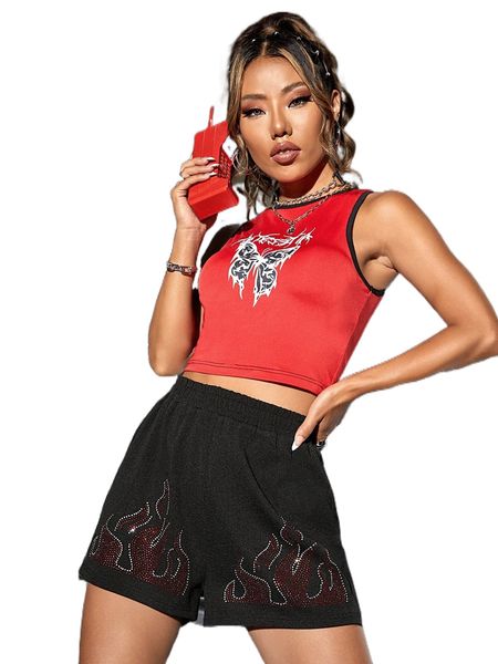 

rhinestone fire pattern shorts l3rm#, White;black