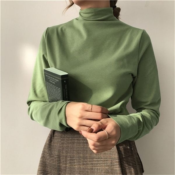 

half-high collar soft warm bottoming shirt sweater female autumn wild long-sleeved t-shirt tight-fitting chic pullovers 210311, White