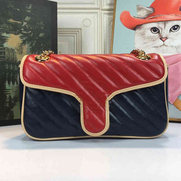 

chain crossbody bags women flap handbag marmont shoulder bag genuine leather patchwork color double metal hardware hasp wallet purse high