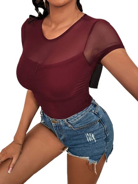 

sxy contrast mesh ruched 38rj#, White