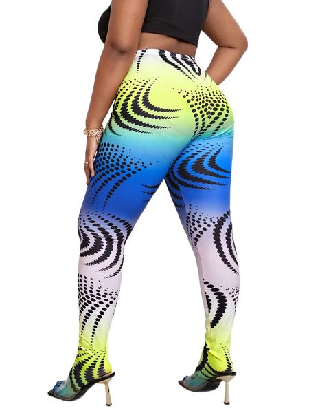 

sxy plus dot print ombre footed leggings m3qd#, Black