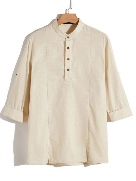 

men solid half button placket shirt b5to#, White;black