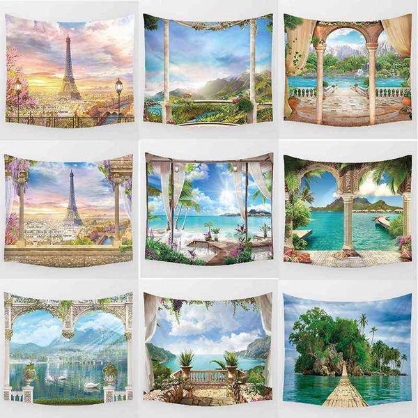 Nova beleza da moda Lake View Wall Art Tapestry Retangular Carpet Decor Home J220804