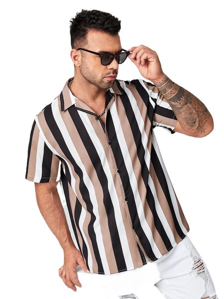 

extended sizes men block striped shirt i8du#, White;black
