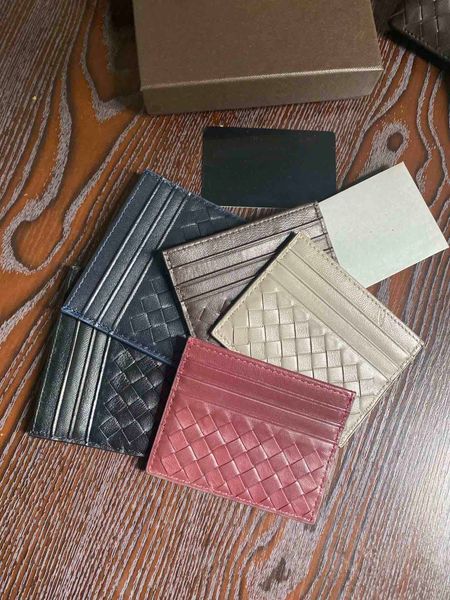 

5 colors popular fashion men women leather knitting wallet multicolor card purse card holder original box women classic purse serial number, Brown;gray