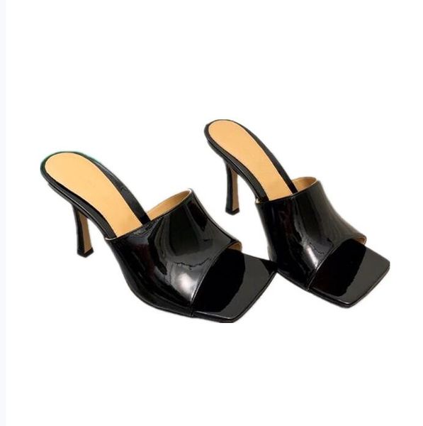 

2022 ladies sandals stiletto heel square toe leather with skirt casual beach home lightweight comfortable 5.5cm, Black