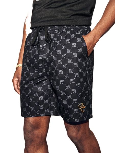

men geo print letter embroidered drawstring waist shorts c3lw#, White;black