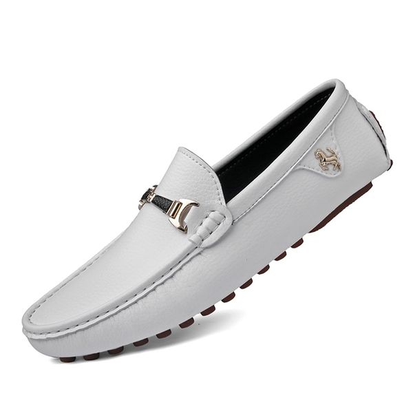 

white loafers men handmade leather black casual driving flats blue slipon boat shoes plus size 47 48 220708