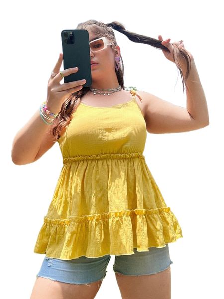 

plus tie shoulder frill trim cami q1pn#, Black