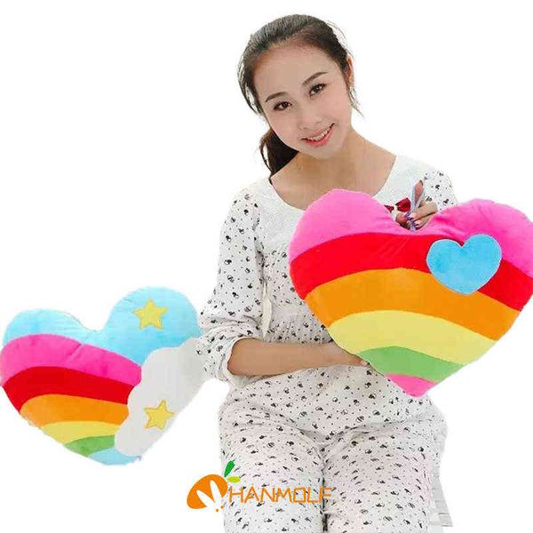 CM PAR CM Cuddly Bear Heart Heart Rainbow Cushion Star Emboridery Plush Sofá ornamental Decor de Cadeira Crianças Crianças Presente J220704