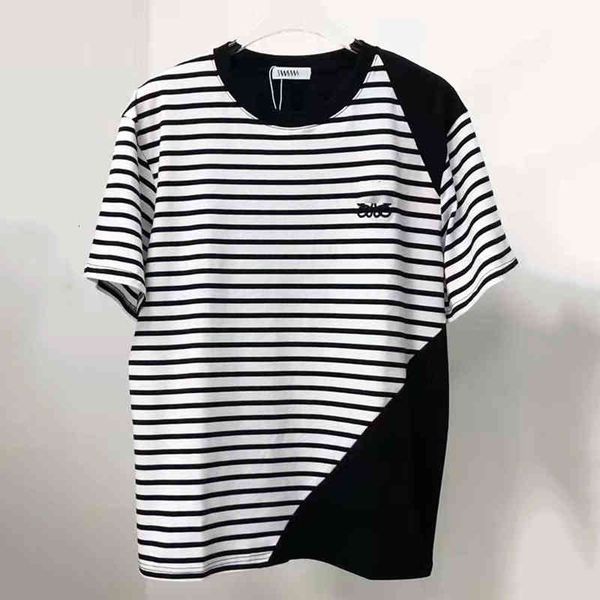 

women's t-shirt summer stripe embroidered short sleeve t-shirt for men and women, White