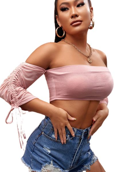 

sxy off shoulder lace up back crop u4ll#, White