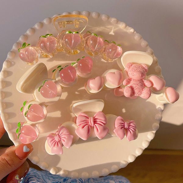 Tubarão de pêssego rosa transparente tubarão barrettes pêssego pêssego menina japonesa doce captura cedo