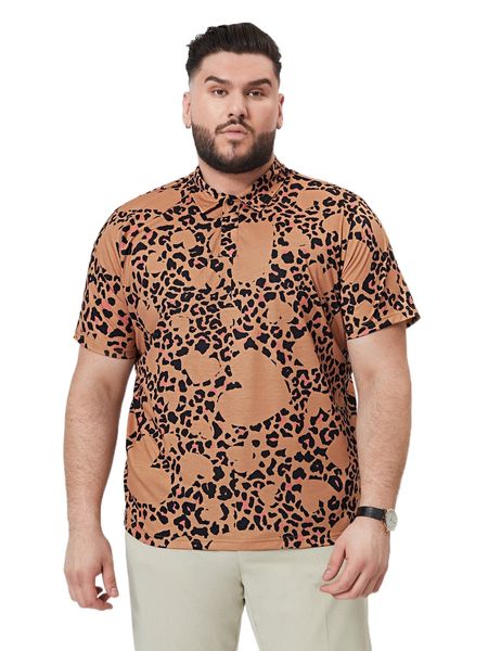 

extended sizes men heart & leopard print polo shirt f9cc#, White;black