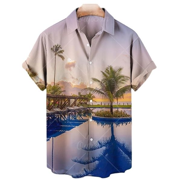 

mens 3d coconut tree print shirt casual hawaiian style loose shirt mens short sleeve shirt summer beach loose 220527, White;black