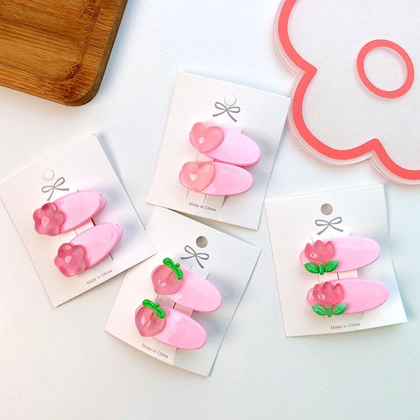 

1 pair new korean sweet girl princess cute jelly pink flower peach small oval hairpins fashion children's hair accessories, Slivery;white