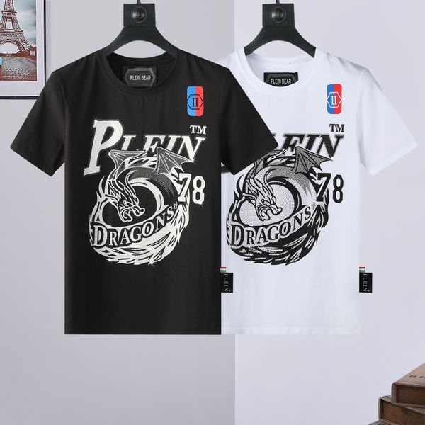 

plein bear men's t-shirts round neck ss skull rhinestone men t-shirt classical hip hop streetwear tshirt casual tees pb 16663, White;black
