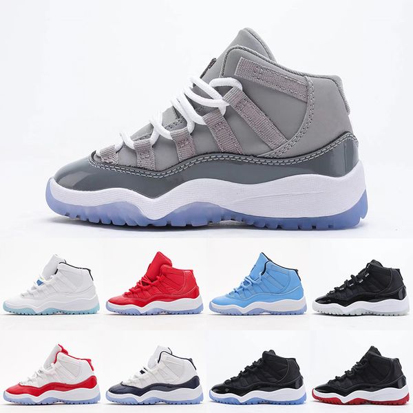 

2022 kids shoes cool grey 11 xi sneaker concord space jam metallic silver pink snakeskin bred legend blue 72-10 children boys girls basketba, Black