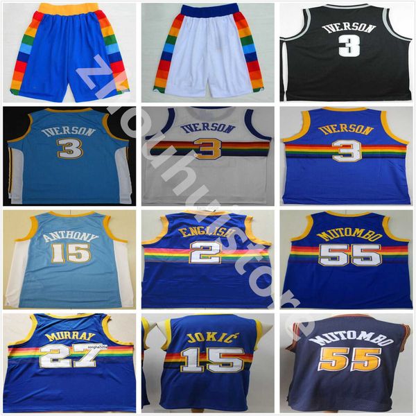 

retro vintage classic basketball jerseys dikembe 55 mutombo anthony 15 carmelo alex 2 english allen 3 iverson #15 jokic 27 murray jerseys, Black;red