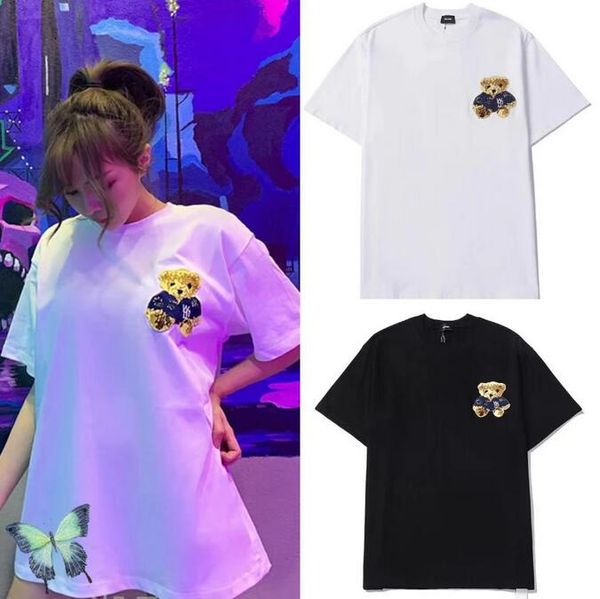 

cartoon embroidered pattern black white t-shirts men women tees, White;black