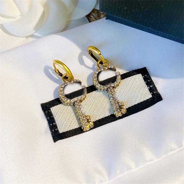 

creative letter diamond charm earrings women personality pendant earring key shape crystal studs gift for party anniversary, Golden