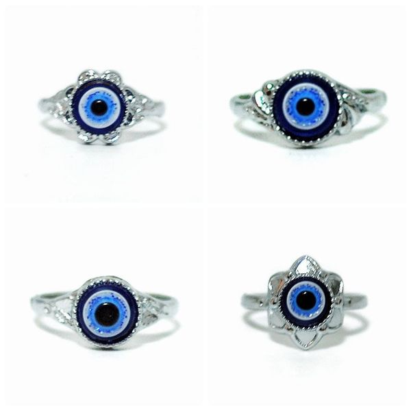 

wholesale 50pcs blue devil's eye alloy rings mix charm punk goth gift turkish eye women men jewelry, Silver