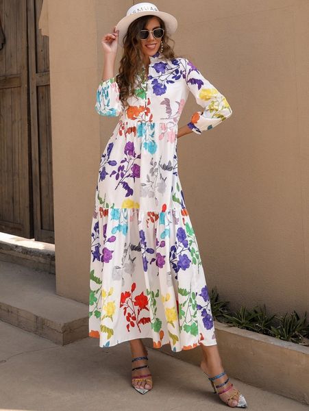 

missord button front colorful floral print dress m1ue#, Black;gray