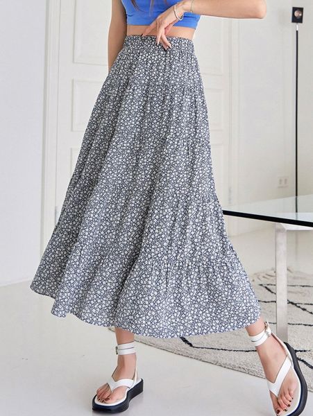 

dazy ditsy floral ruffle hem skirt p9bw#, Black