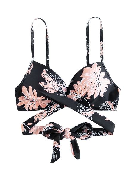 

floral print wrap push up bikini o39f#, White;black