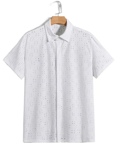 

men eyelet embroidery button up shirt n6co#, White;black