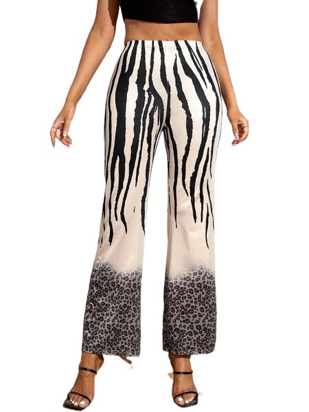 

sxy z.ebra striped & l.eopard print boot-cut l.eg p.ants 86cx#, Black;white
