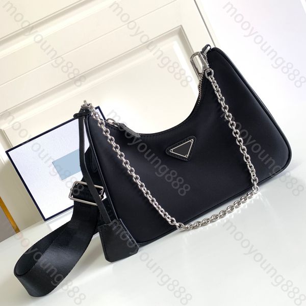 10A Qualità di livello superiore Luxuri Digners Borsa hobo in nylon Borsa da donna piccola Borsa trapuntata con cerniera Borsa a 2 pezzi Borsa portamonete Borsa a tracolla nera Borse con tracolla con scatola