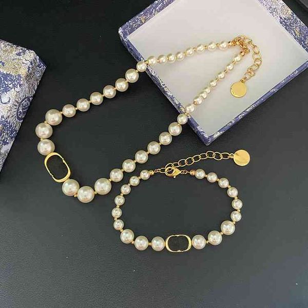 

d family classic letter pearl clavicle chain bracelet2022 luxury brand fashion design versatile necklace, Silver