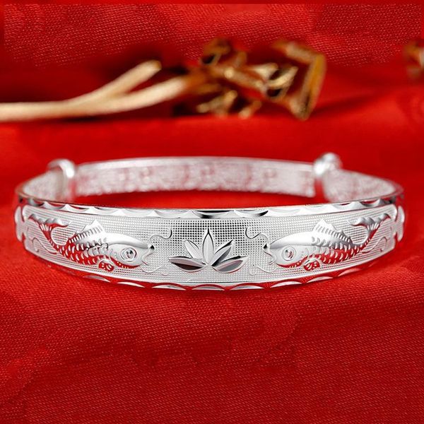 Bracciale rigido Braccialetti di loto pregiato di colore placcato argento bellissimo Braccialetti per le donne Gioielli da sposa per feste di moda Regali per le vacanzeBraccialetto