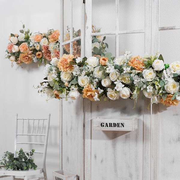 

rosequeen 100x30cm long artificial arch flower row silk flower with foam frame table runner centerpiece wedding pgraphic decorative backdrop