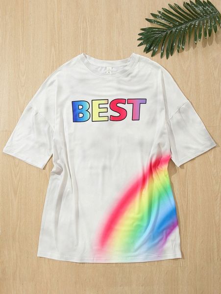 

1pc rainbow & letter graphic tee 38sv#, White