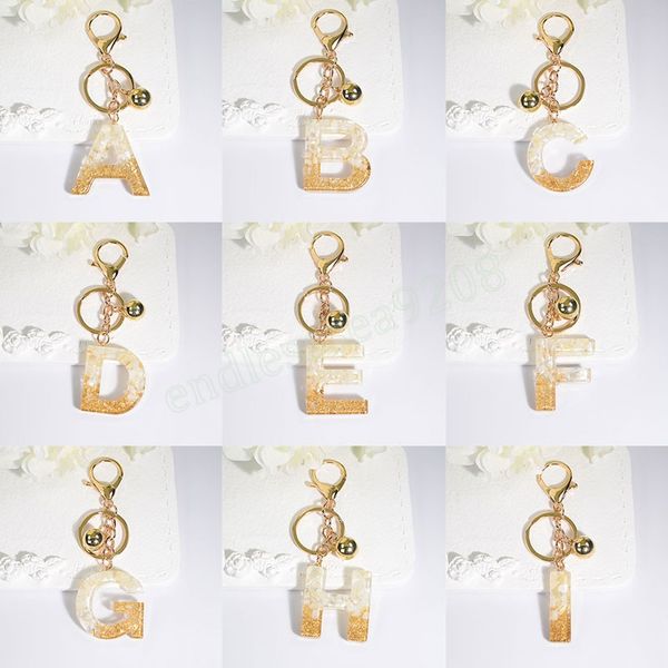 

fashion resin initial letter keychain women gold foil alphabet pendant key ring chains charm keyring bag accessories, Slivery;golden