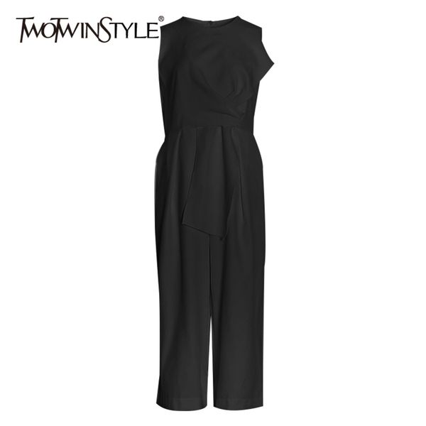 

loose white jumpsuit for women o neck sleeveless high waist casual minimalist jumpsuits female fashion clothes 210423, Black;white