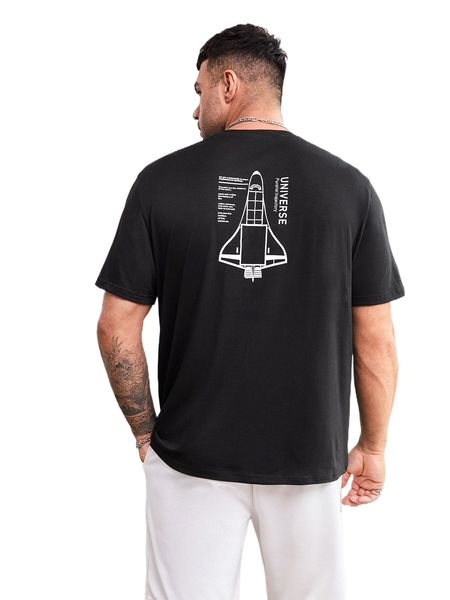 

extended sizes men rocket & letter graphic tee u0y3#, White;black