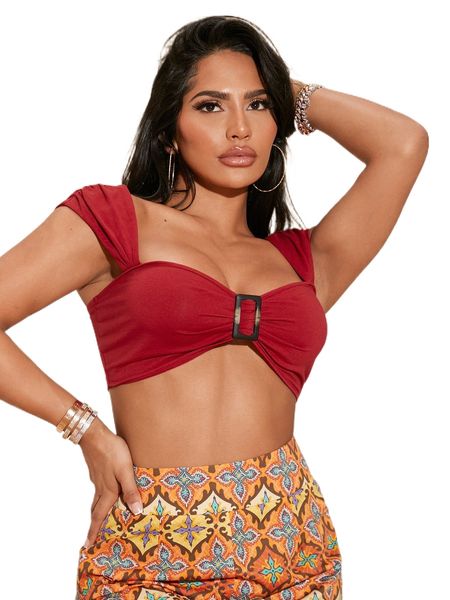 

sxy ruched buckle decor crop 71dv#, White